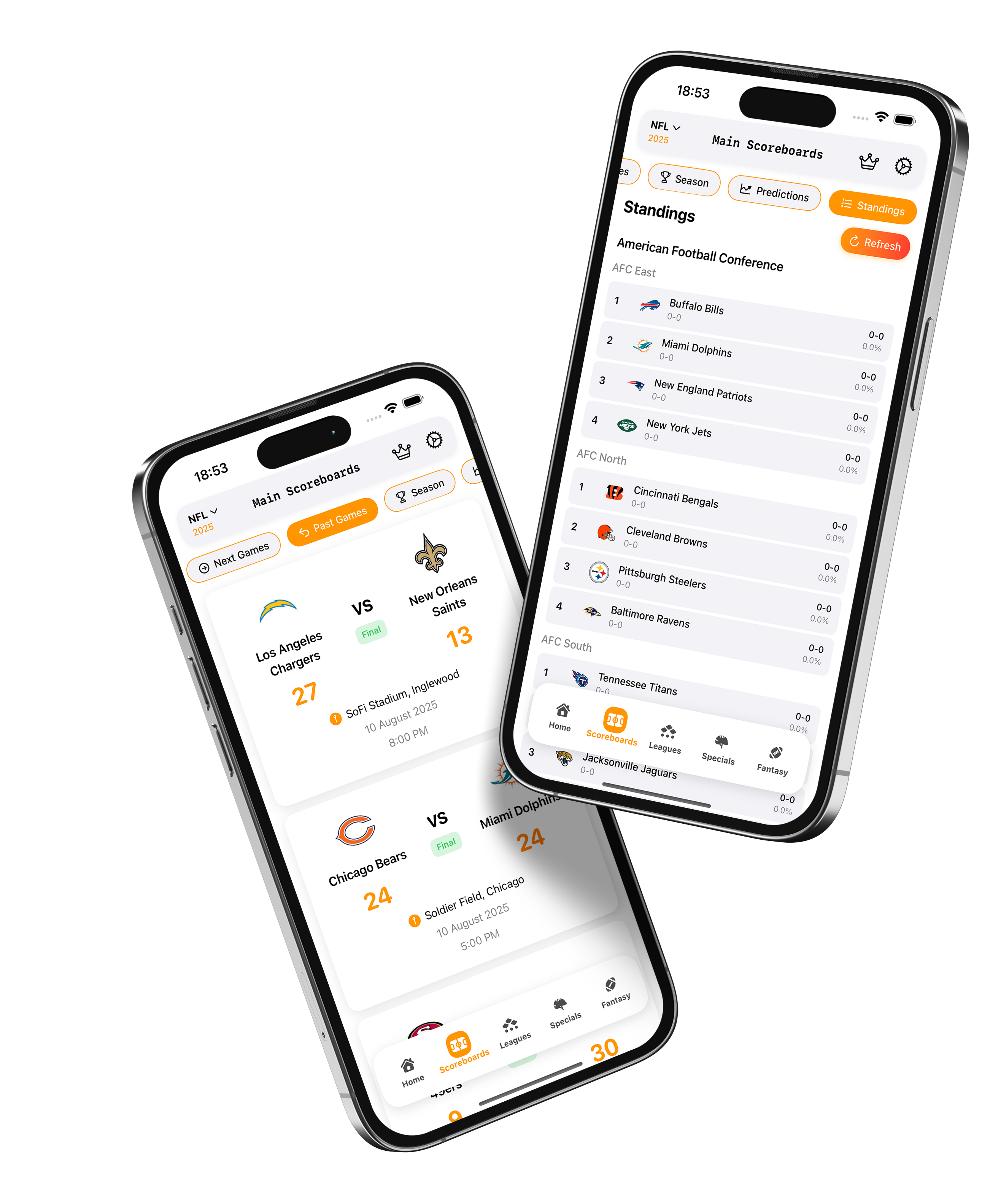 App screenshot showing live scores and analytics